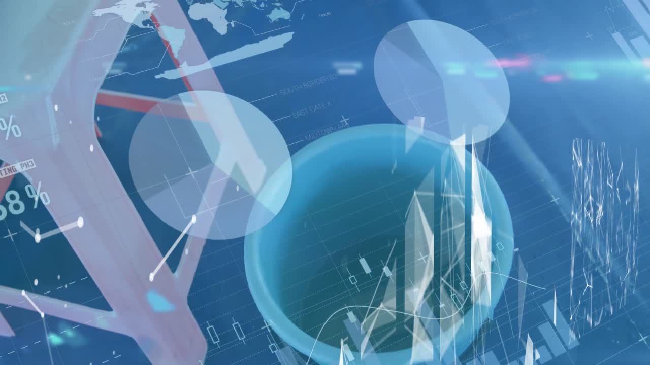 파란색 배경에 연결 및 그래프의 애니메이션