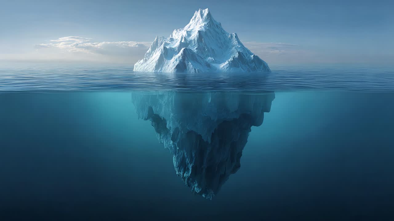 A Stunning Display of Nature's Majesty: The Incredible Beauty of an Iceberg, Immersed in Tranquil Waters and Casting Enigmatic Reflections Beneath the Surface