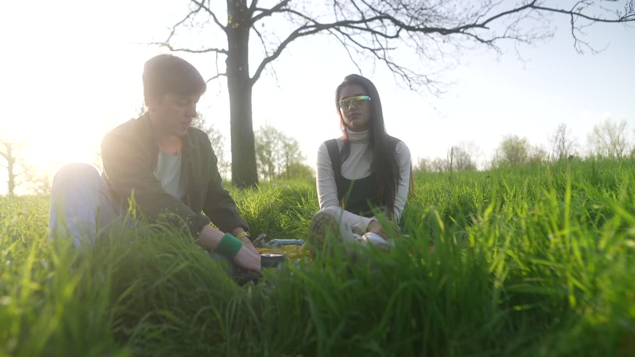 공원 에서 피크닉 을 즐기는 부부