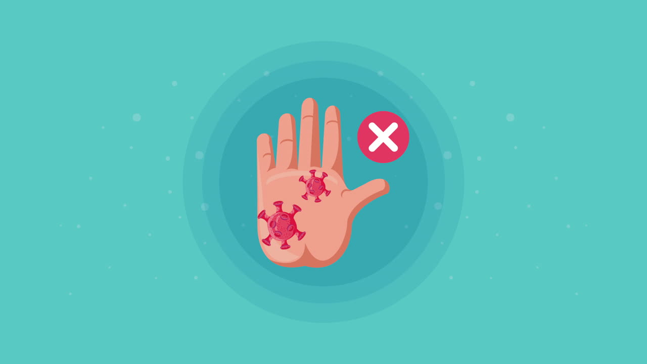 partículas pandémicas de covid-19 en la animación de la mano