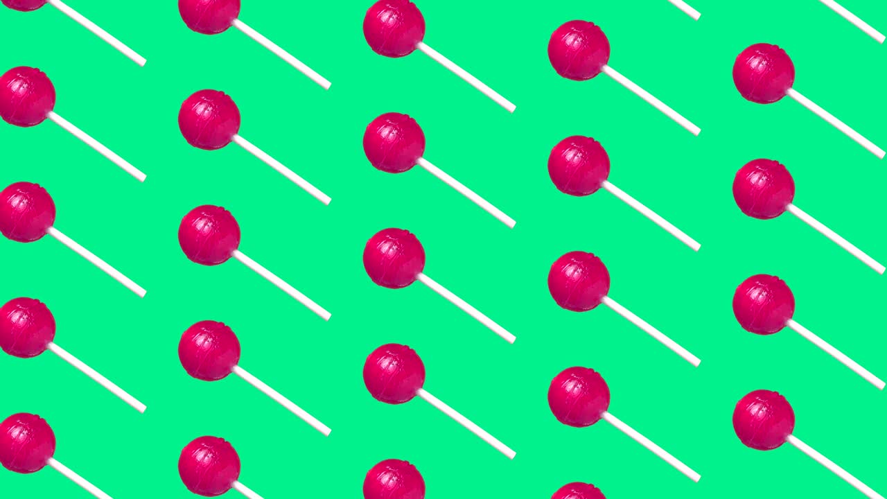 Animazione lecca-lecca su sfondo verde menta. Motion design in stile pop art minimale.