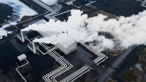 reykjanesvirkjun electricity power plant from geothermal volcanic energy, aerial