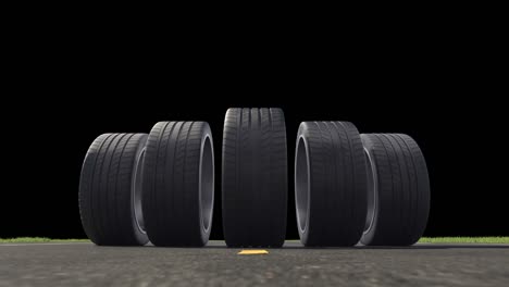 loop car tires rolling on asphalt in the summer with alpha channel