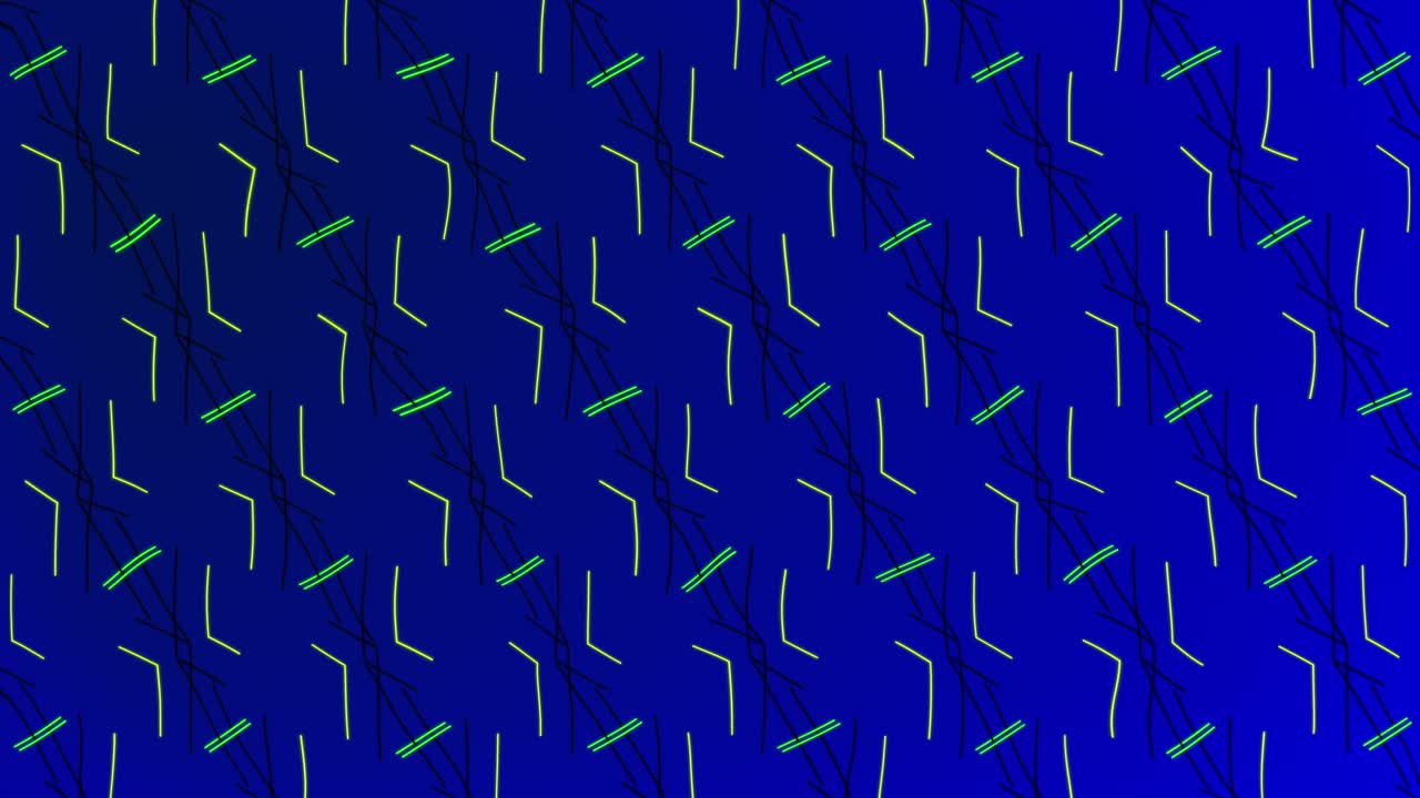 Geometric 2D patterns with moving glowing lines shapes mirror symmetry visual effects motion graphics across gradient background abstract outlines animation futuristic design colours blue lime green