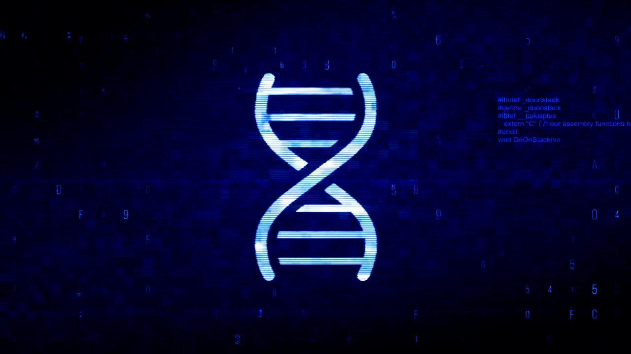 el símbolo de la hélice de adn es la animación de error de ruido de píxeles digitales.