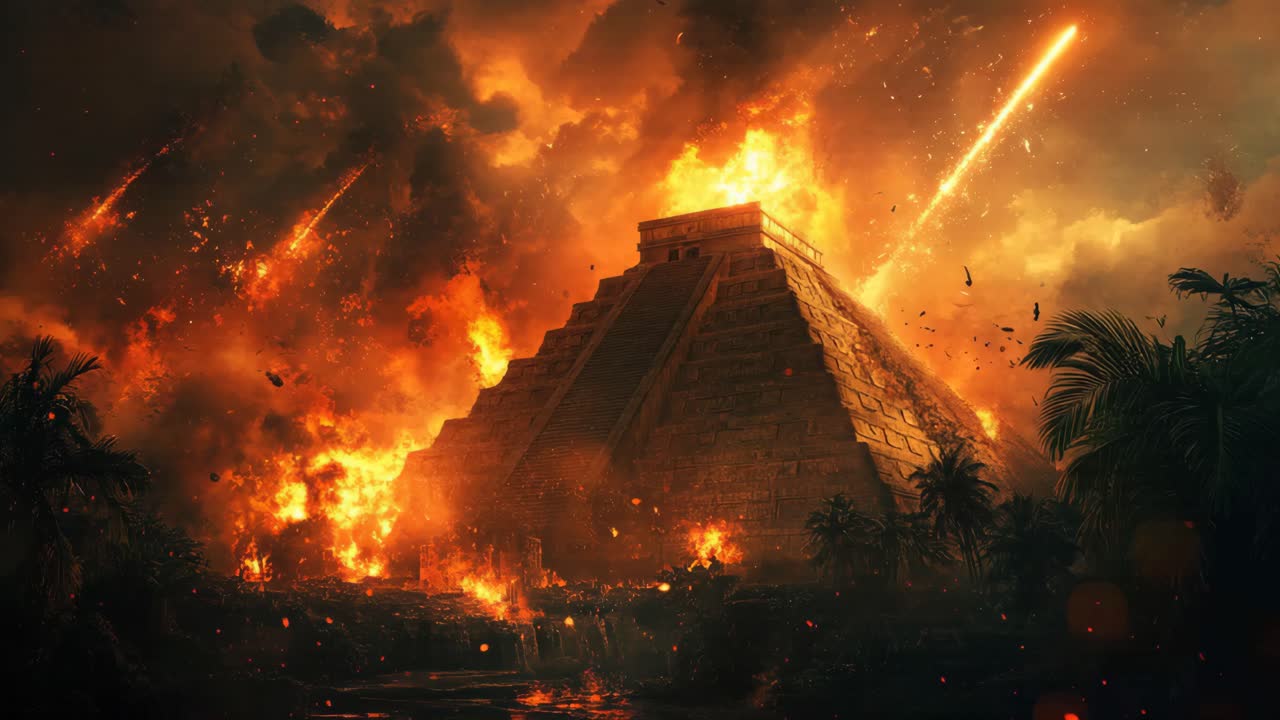 Burning Mayan Pyramid