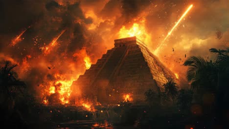 burning mayan pyramid