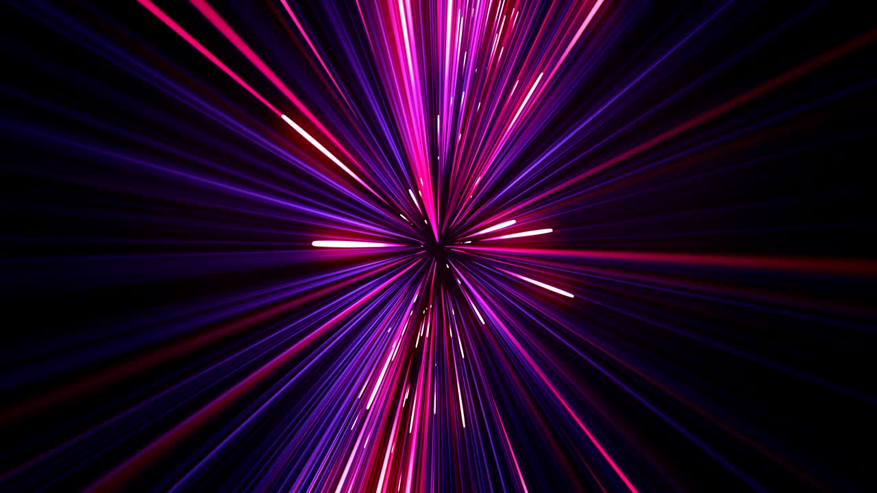 hermoso viaje espacial a través de estrellas senderos girando. hiperespacio abstracto salto color rosa-azul con rotación. concepto de diseño digital. animación en 3d en bucle de líneas brillantes