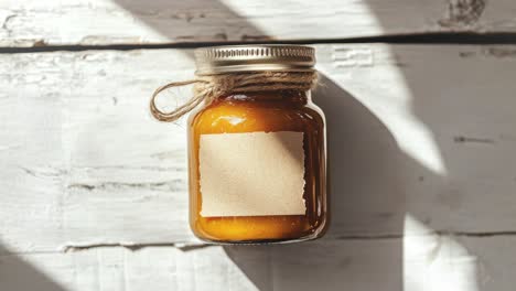 frasco de mantequilla de calabaza casero en una mesa de madera rústica