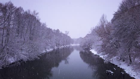 Suaves-Nevadas-En-El-Río-Pilica-Cubierto-De-Nieve-Polaco-Bosque-Reserva-Natural-Escena-Invernal