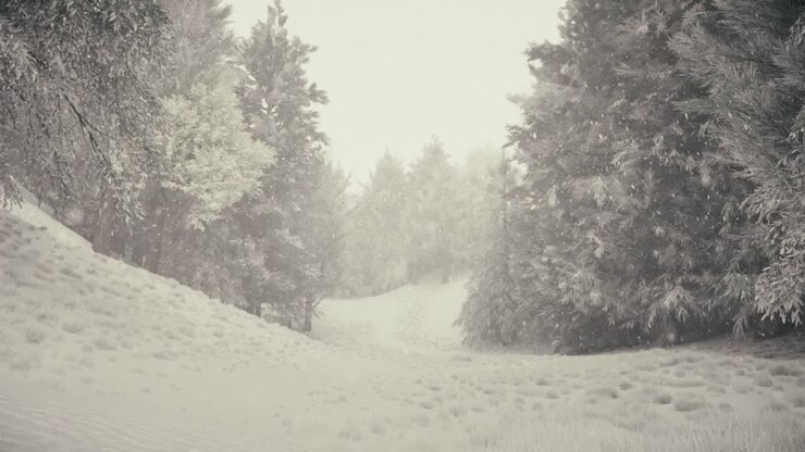 Cammino della foresta innevata