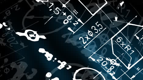 rotating animation of construction plan details on a black background