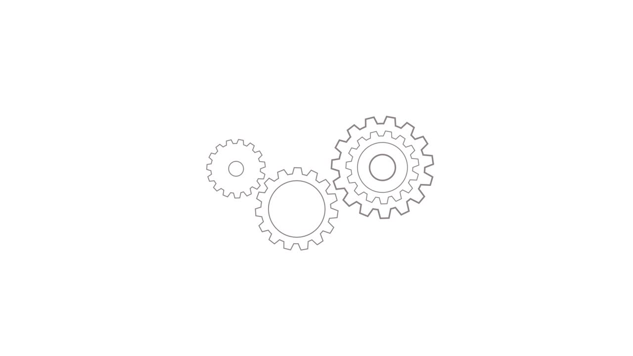 Engine gears wheels rotating animation on blueprint animation. Working process concept. Symbol of teamwork with Alpha channe