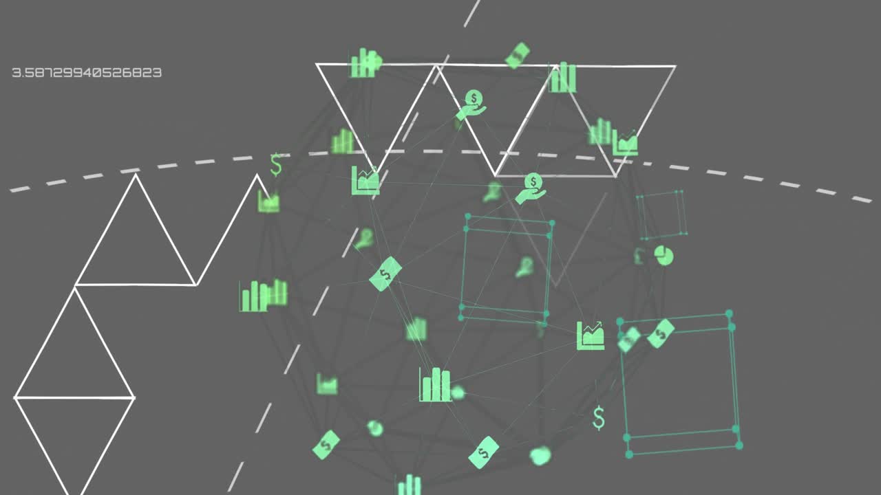 데이터 처리 및 연결 네트워크를 통해 미디어 아이콘과 모양의 애니메이션