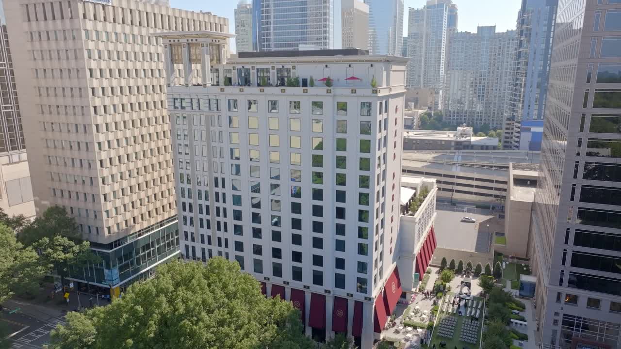Aerial View of a Luxury Hotel in Downtown Atlanta with Outdoor Event