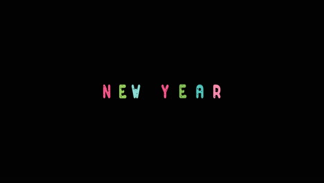 new year - colorful jumping text effect with christmas icons - text animation on black background