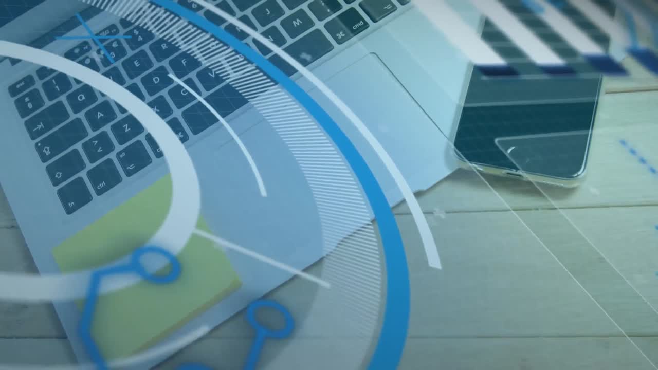 animación del escaneo del alcance y el procesamiento de datos a través de dispositivos electrónicos.