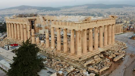 drone revolves around the acropolis of athens, aerial shot