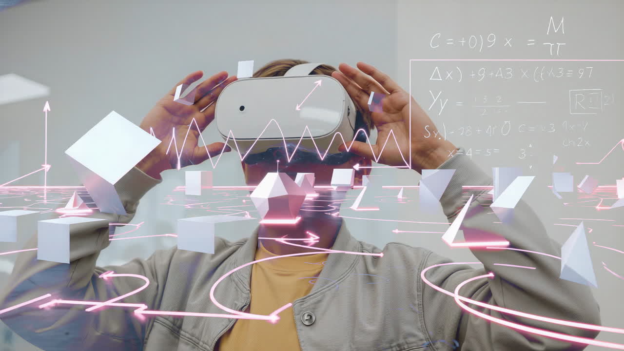Person Interacting with Digital Projections in Virtual or Augmented Reality