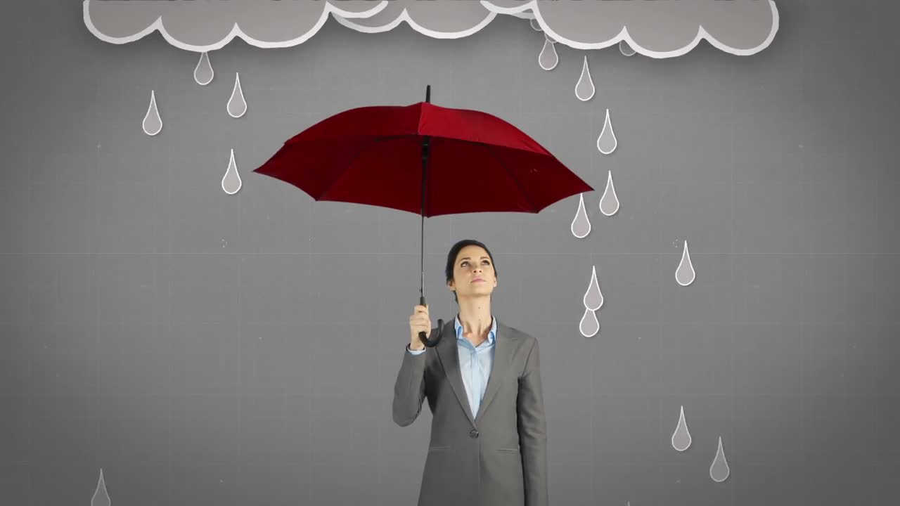 우산을 들고 있는 사업가 의 복합 이미지