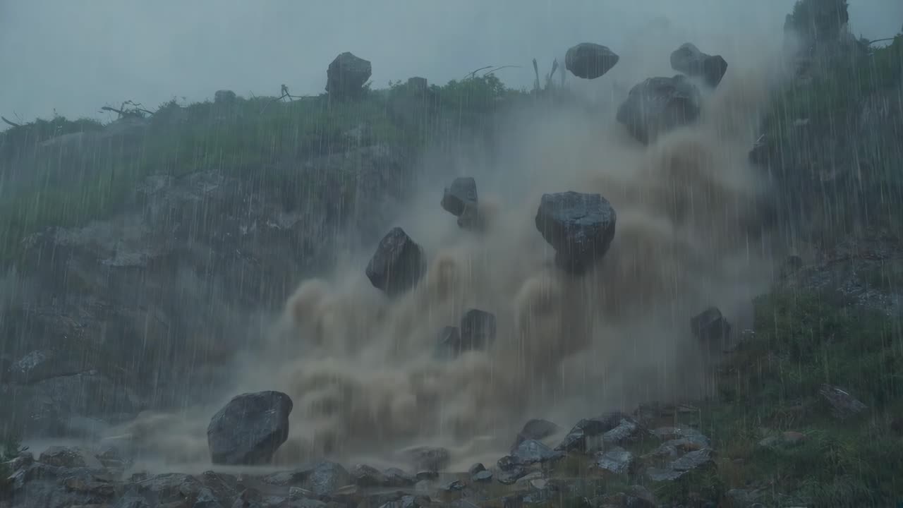 Flash Flood with Rocks and Mud