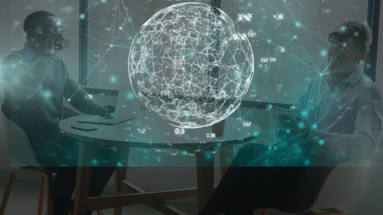 animación del procesamiento de datos financieros sobre los empresarios caucásicos en el cargo