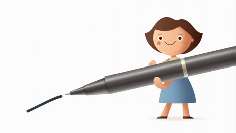 cartoon girl writing with pen