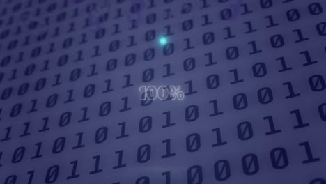 animation of neon circle with 100 percent over binary code