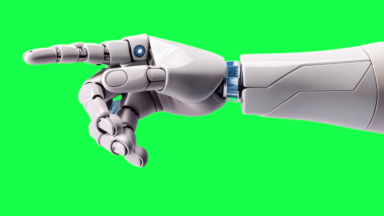 Futuristic robotic hand technology animation, transparent 4K video, green screen