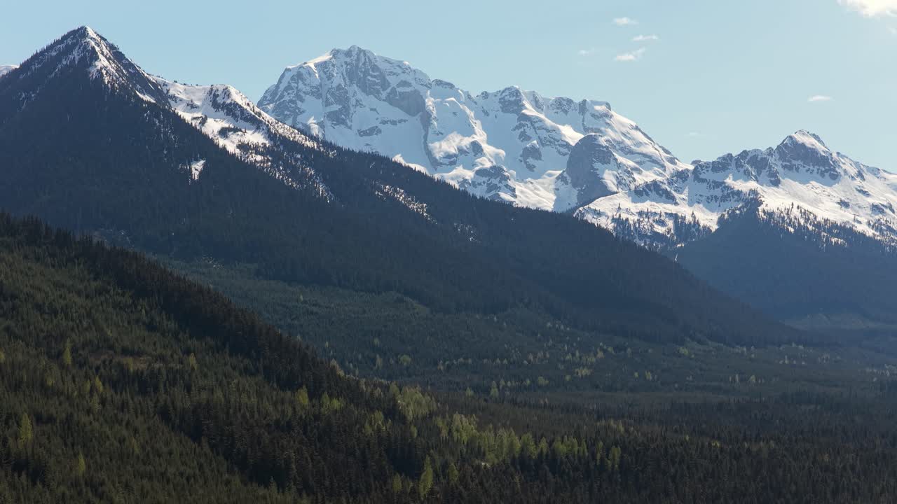Majestic Snow-Capped Mountains and Verdant Pine Forests in Scenic British Columbia, Canada