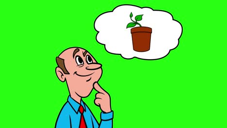 pensando en una planta - animación 4k con fondo verde