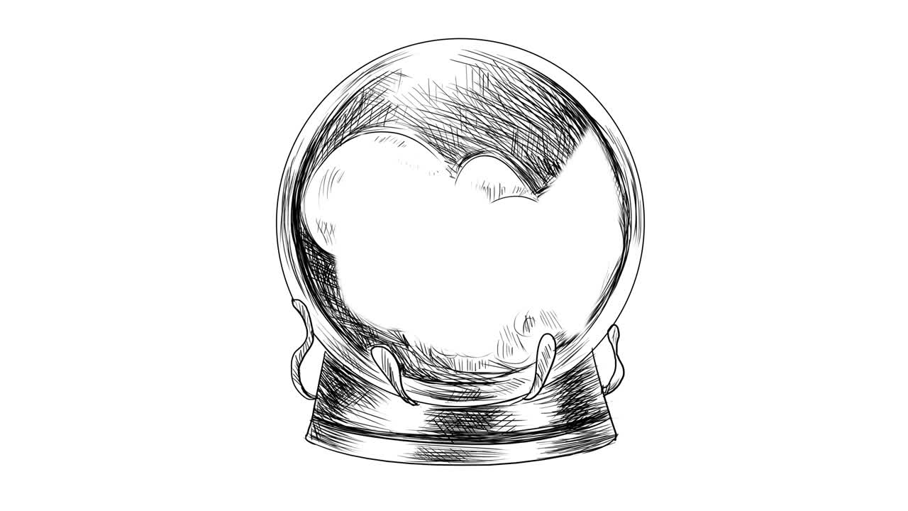 화이트 스크린에 스케치 마법의 공을 스스로 그립니다.