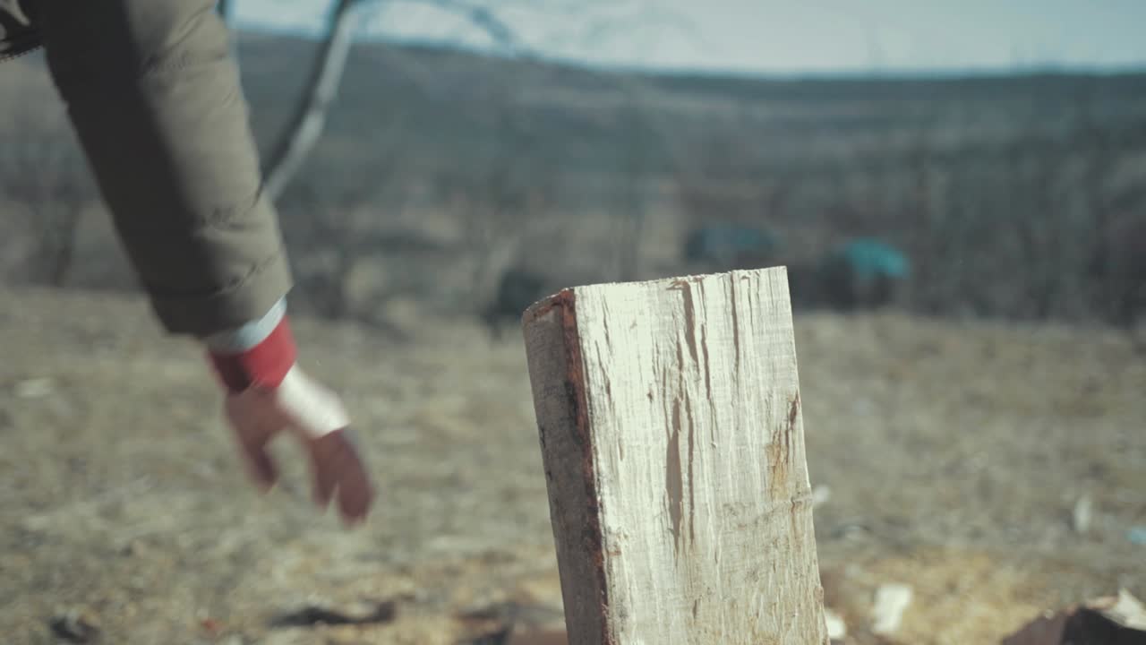 Chipping fire wood for winter