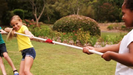 kids playing tug of war in park