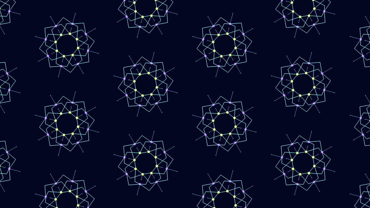 파란색 배경에 다채로운 기하학적 패턴