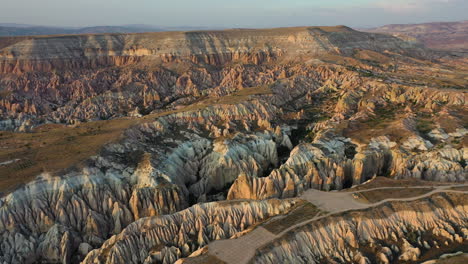 wide cinematic drone shot of the landscape in cappadocia, turkey