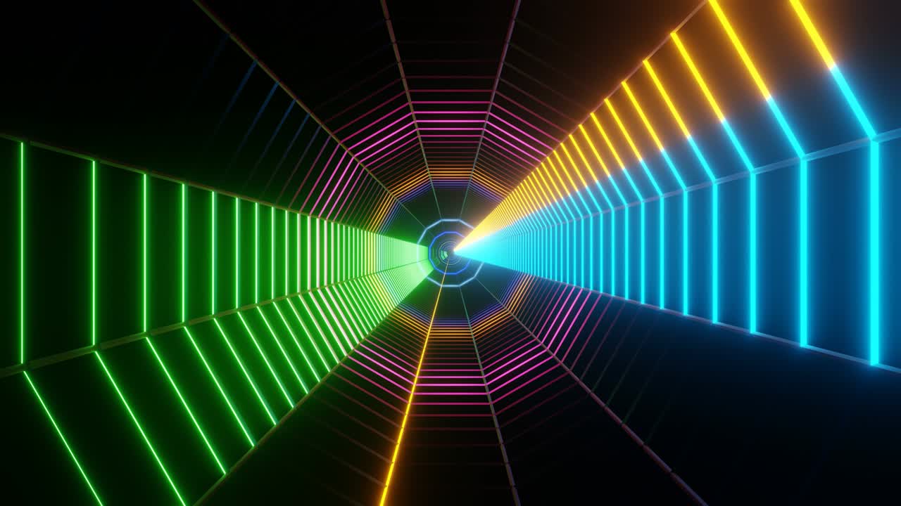 il circuito delle linee al neon lampeggianti del tunnel.