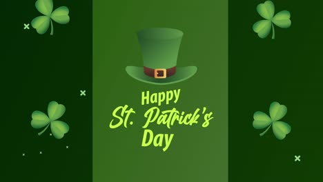 happy saint patricks day lettering with leprechaun tophat and clovers