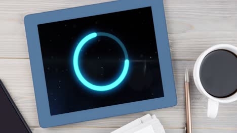 animation of data processing with loading circle on tablet screen