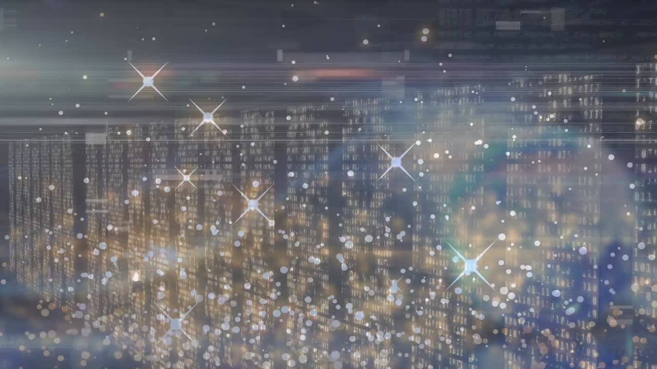 디지털 인터페이스의 데이터 처리에서 움직이는 반 ⁇ 이는 입자의 애니메이션