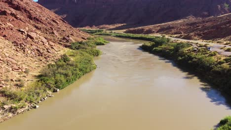 Colorado-river-in-Utah-along-highway-128-flying-over-the-river-near-Hittle-Bottom-Campground