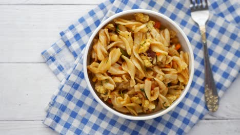 homemade cooked pasta in a plate on table