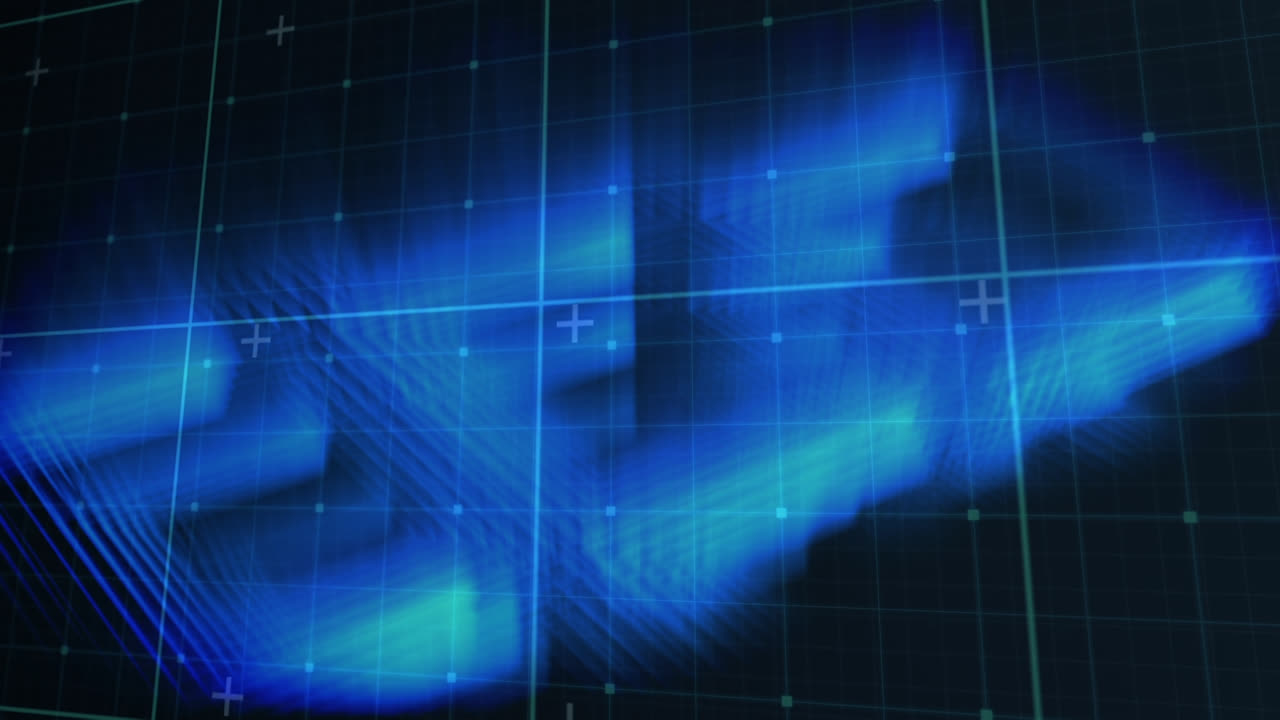 그리드와 사각형 위에 반 ⁇ 이는 파란색 모양의 애니메이션