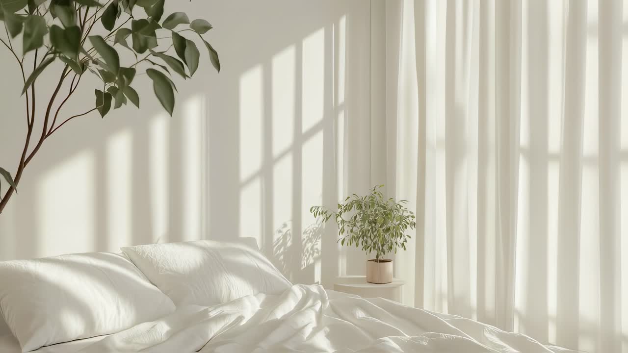 자연빛을 가진 현대적인 미니멀리즘 침실