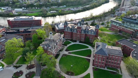 Downtown-Morgantown-and-historic-WVU-campus-buildings