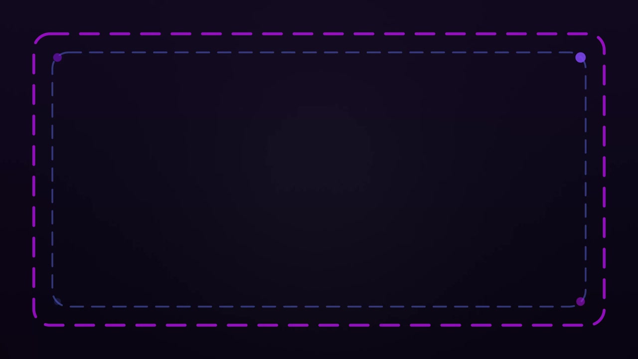 Seamlessly looping purple dashed rectangle with glowing light points moving along a dark background.