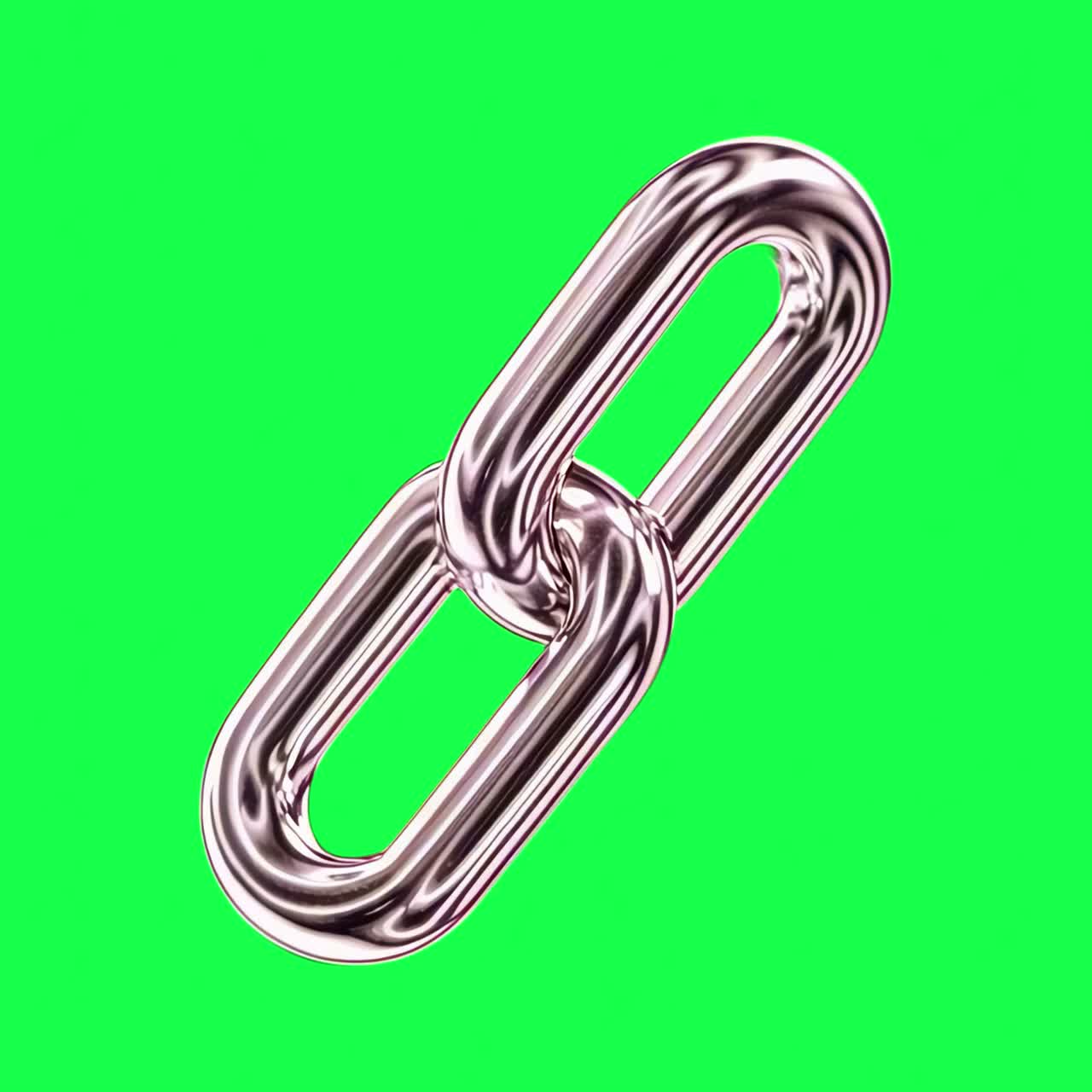 Shiny metal chain link isolated animation, transparent 4K video, green screen
