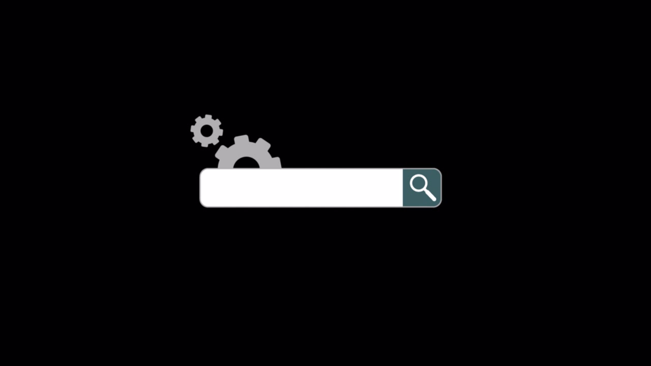 Animated Search Bar with Rotating Gears on Black Background