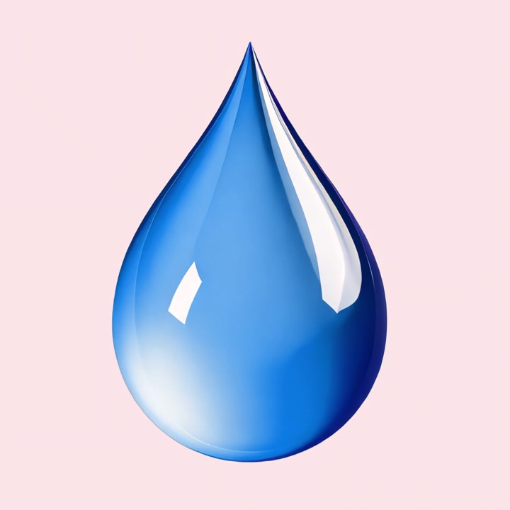 Single Blue Water Drop Floating Against a Soft Pink Background