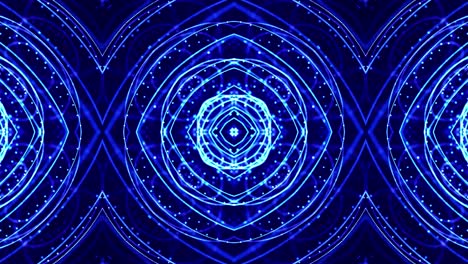 tema abstracto de microworld o nanotecnología. 4k bucle de ciencia ficción 3d fondo con efectos de luz. partículas azul brillante forman líneas, superficies, estructuras simétricas complejas como en el caleidoscopio.